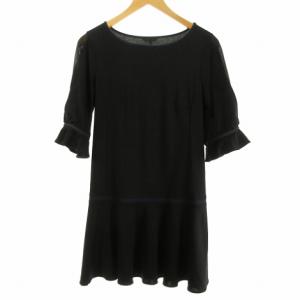 近年モデル フリル チュニック 半袖 リボンテープ 40 黒 ブラック IBO31 1201