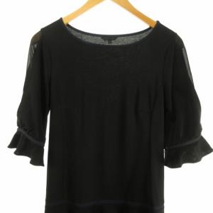 TO BE CHIC 近年モデル フリル チュニック 半袖 リボンテープ 40 黒 ブラック IBO31 1201