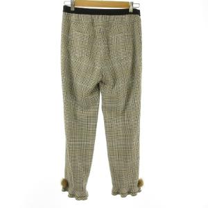 TO BE CHIC イージー テーパード パンツ 裾フリル チェック ミンクファー付き 40 ベージュ系 IBO31 1128