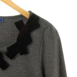 M'S GRACY ベロア リボン ウール カットソー ブラウス 長袖 38 グレー IBO31 1205