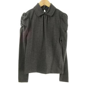 シャツ カットソー 長袖 フェイクパールボタン 38 グレー