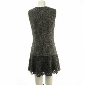 DOLCE&GABBANA ツイード ヘリンボーン ワンピース ノースリーブ レース切替 36 グレー