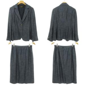 Leilian BOTTO GIUSEPPE生地 美品 スカート スーツ セットアップ ジャケット 膝丈 11 ネイビー ECM