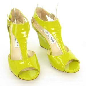 JIMMY CHOO ウェッジソール パンプス Tストラップ パテントレザー 37 グリーン系 IBO31