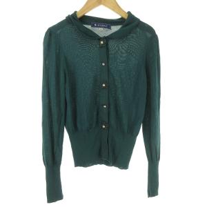 襟付き ニット カーディガン セーター 花ビジュー ボタン 38 グリーン