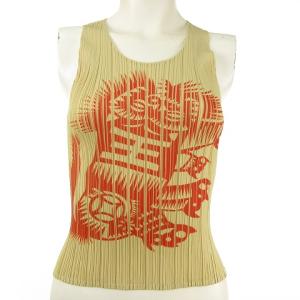 PLEATS PLEASE ISSEY MIYAKE 1998年 トラ プリント ノースリーブ ブラウス ベージュ 3 PP86-JK828