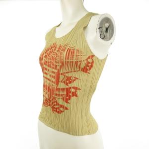 PLEATS PLEASE ISSEY MIYAKE 1998年 トラ プリント ノースリーブ ブラウス ベージュ 3 PP86-JK828