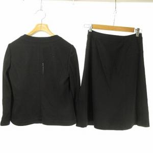 Paul Stuart セットアップ スーツ ノーカラージャケット スカート リネン混 黒 ブラック 6 Mサイズ相当 IBO31