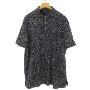 ポロシャツ トップス 小花柄 花柄 総柄 コットン 半袖 L ネイビー