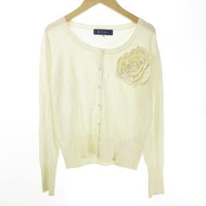 フラワー 装飾 クルーネック カーディガン ニット 38 白 ホワイト IBO31 1214