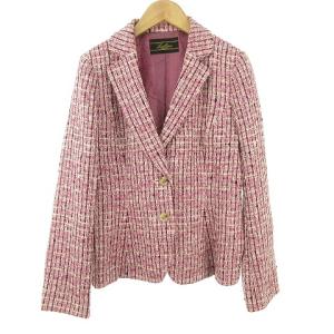 ツイード テーラード ジャケット ブレザー シングル 2B 9 ピンク  jules tournier社生地 IBO33 1227