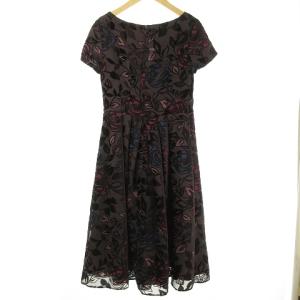 SYBILLA フロッキー 花柄 フラワー ワンピース プリーツ ひざ丈 M ブラウン