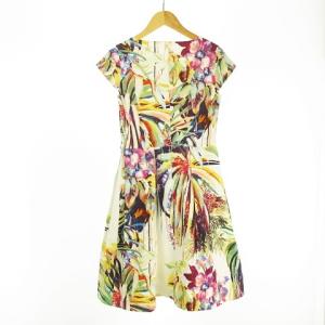 ANAYI ワンピース ペイント調 フラワープリント 花柄 フレンチスリーブ × ボックスプリーツ ストレッチ マルチカラー IBO33