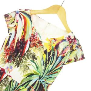 ANAYI ワンピース ペイント調 フラワープリント 花柄 フレンチスリーブ × ボックスプリーツ ストレッチ マルチカラー IBO33