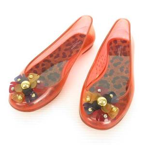 レインシューズ ラバー パンプス フラットシューズ 37 レッド系 IBO33