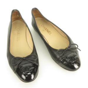 CHANEL フラット パンプス バレエ シューズ ココマーク キャップトゥ 36.5 ブラック