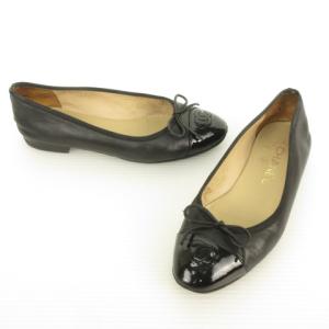 CHANEL フラット パンプス バレエ シューズ ココマーク キャップトゥ 36.5 ブラック