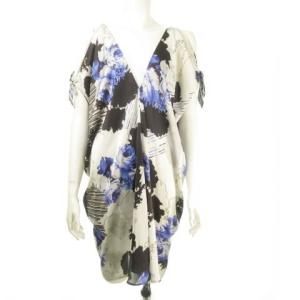 LANVIN en Bleu 国内正規 ノースリーブ Vネック ワンピース 花柄 白 ホワイト 青 ブルー 黒 ブラック 38 M位 IBO33 0113