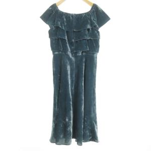 M'S GRACY 美品 ベロア ワンピース リボン フリル リボン ティアード OK-3023150001 48 M位 IBO33 0120