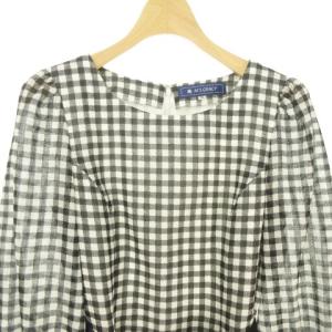 M'S GRACY 美品 ワンピース ひざ丈 半袖 ギンガムチェック シアー リボン IT-421329 黒 ブラック 白 ホワイト 36 S位