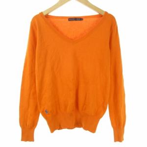 Vネック セーター ニット 長袖 ワンポイント M オレンジ IBO33 0118