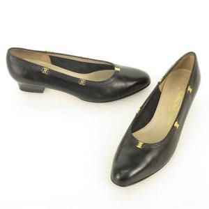 Salvatore Ferragamo BOUTIQUE ミニ ヴァラ 金具 モチーフ パンプス ローヒール 6.5 C ブラック 黒 IBO35