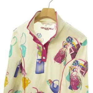 LEONARD SPORT バッグ柄 総柄 プリント カットソー ポロシャツ トップス コットン 長袖 40 アイボリー マルチ IBO35