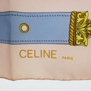 CELINE シルク スカーフ スクエア 大判 ロゴ入り ベルト柄 ラッパ柄 フラッグ柄 ロープ柄 総柄 正方形 ITALY イタリア製