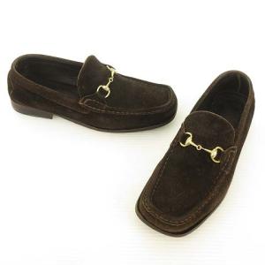 GUCCI オールドグッチ 100 04740 スウェード ビット ローファー スリッポン スクエアトゥ 37 C ダークブラウン IBO35