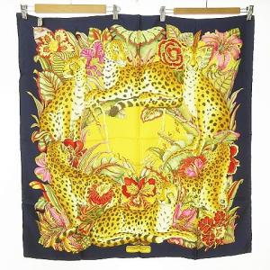 タグ付き 大判 シルク スカーフ ヒョウ柄 サファリ柄 アニマル × ロゴ入り ショール ストール ファッション小物 ギフトパッケージ入り