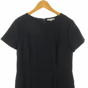 23区 半袖 ひざ丈 ワンピース バックジップ 44 紺 ネイビー 大きいサイズ ECM 0203