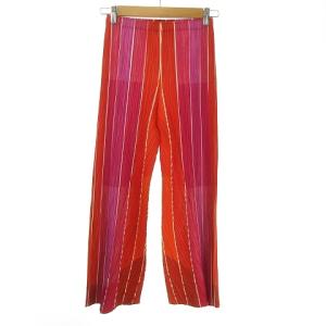 ストライプ 斜めプリーツ切り替え フレアパンツ オレンジ 1 P31-JF863