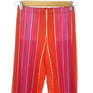 PLEATS PLEASE ISSEY MIYAKE ストライプ 斜めプリーツ切り替え フレアパンツ オレンジ 1 P31-JF863