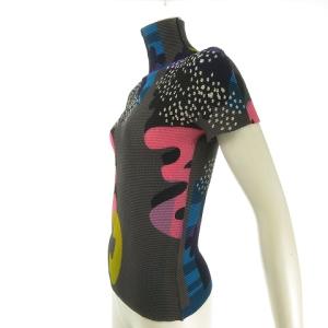 me ISSEY MIYAKE MI83-FK365 プリーツハイネックブラウス 総柄 プリント F グレー 