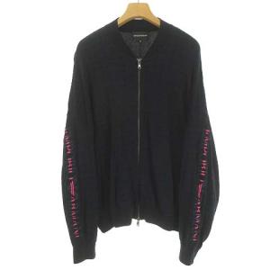 2019 ジャガード ニット ジップアップ ブルゾン ジャケット ロゴ刺繍 ドルマン 黒タグ 42 ネイビー系