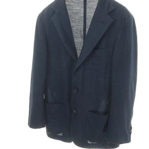 UNITED ARROWS リネン 鹿の子 シングル 3B ジャケット 段返り テーラード ブレザー 44 ネイビー IBO33
