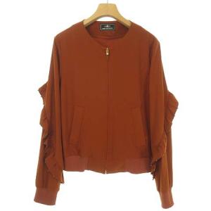 近年モデル 美品 ジップアップ ノーカラー ジャケット ブルゾン フリル ビジュ 38 ブラウン IBO33