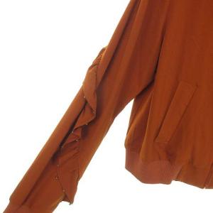 GRACE CONTINENTAL 近年モデル 美品 ジップアップ ノーカラー ジャケット ブルゾン フリル ビジュ 38 ブラウン IBO33