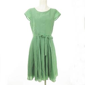 ワンピース リボンベルト フレンチスリーブ ボックスプリーツ 綿混 IBO33