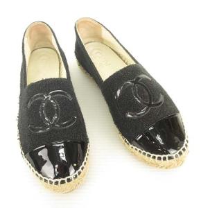 CHANEL G29762 エスパドリーユ スリッポン パテント ココマーク 37 ブラック