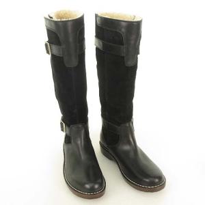 UGG australia 5187 Dunwich 美品 レザー ロング ブーツ 裏ボア 24cm ブラック IBO36