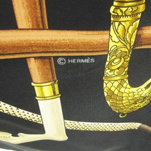 HERMES CANNES ET POMMEAUX カレ90 スカーフ シルク ブラック