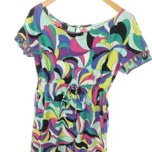 Emilio Pucci プリント パイル ジャージー ワンピース ミニ丈 総柄 半袖 40 マルチ IBO36