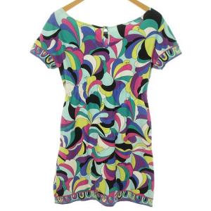 Emilio Pucci プリント パイル ジャージー ワンピース ミニ丈 総柄 半袖 40 マルチ IBO36
