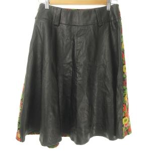 D&G 花柄 パイル レザー 切り替え ひざ丈 フレア スカート 26