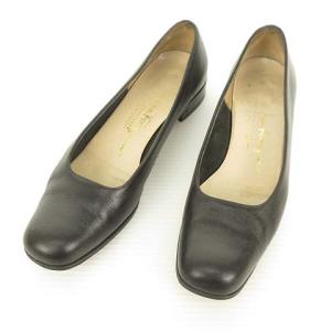 BOUTIQUE スクエアトゥ プレーン レザー パンプス ローヒール 6.5 2A ブラック 黒