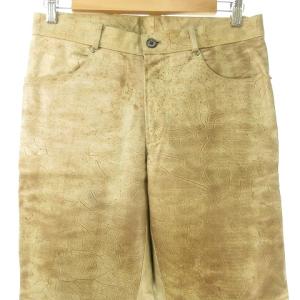 Jean Paul GAULTIER HOMME オブジェobjet プリント 総柄 レザー パンツ ボトム W82 ベージュ BA-9339 0307