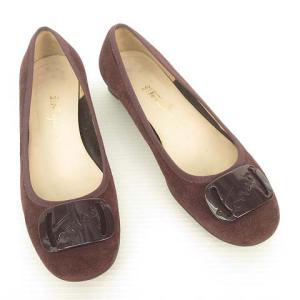 Salvatore Ferragamo ヴァラ ロゴプレート スウェード パンプス フラット ローヒール 6.5 D バーガンディ系 ECM