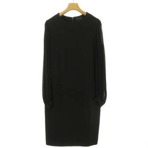 膝丈 ワンピース シフォン プリーツ スリーブ 長袖 38 ブラック