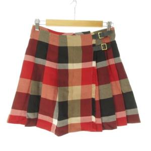 美品 国内正規 ラップスカート 55S0742416 チェック キルト レッド 38 M位 0313